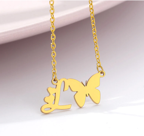 letter l necklace with butterfly gold 