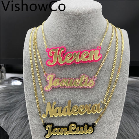 VishowCo Custom Name Necklace Hip Hop Personalized Acrylic Nameplate Pendant Necklaces For Women Statement Jewelry Gifts