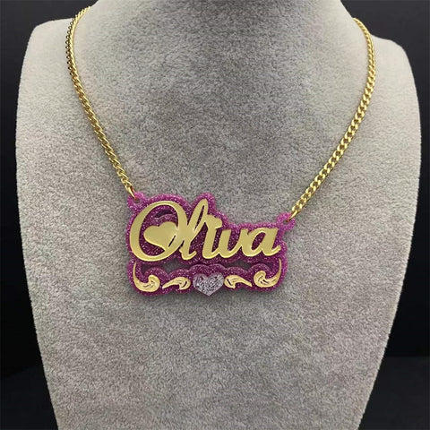 VishowCo Custom Name Necklace Hip Hop Personalized Acrylic Nameplate Pendant Necklaces For Women Statement Jewelry Gifts