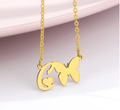 letter c necklace pendant with butterfly 