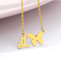 letter l necklace with butterfly gold 