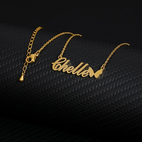 personalized name necklace with butterfly gold plated