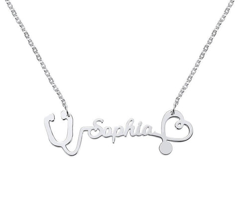 sterling silver stethoscope name necklace pendant