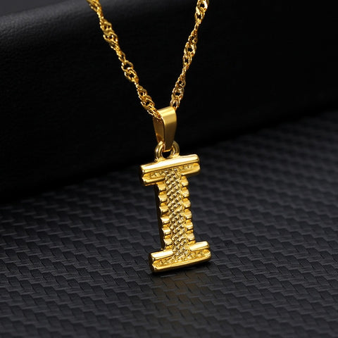 letter i gold plated pendant necklace
