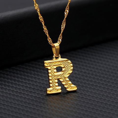 alphabet letter r gold necklace
