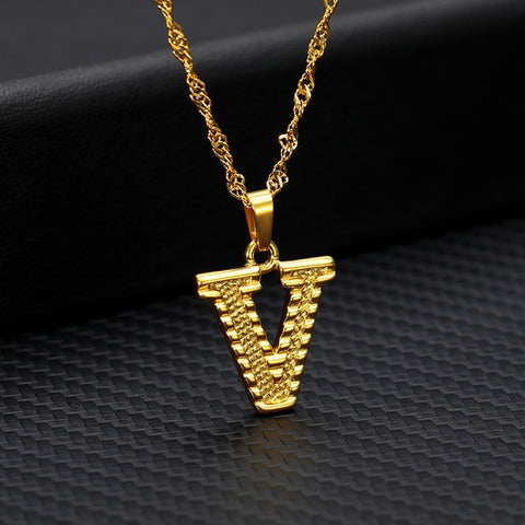 initial letter v necklace stainless steel