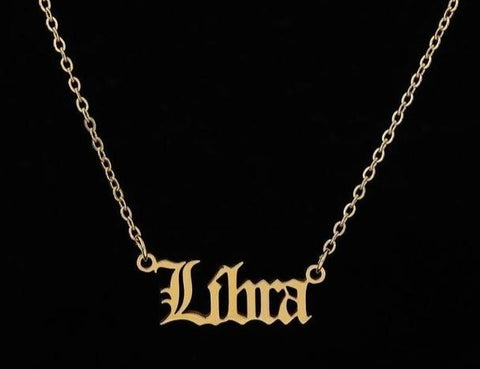 libra astrology sign silver old english necklace