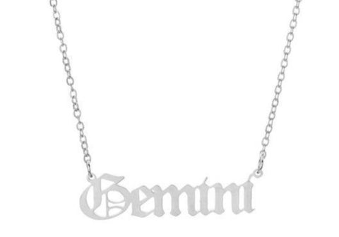 gemini zodiac silver necklace pendant old english