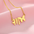 letter m necklace with butterfly gold plated
