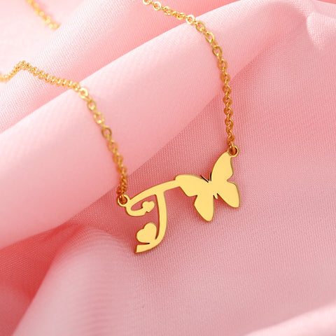 letter t butterfly necklace