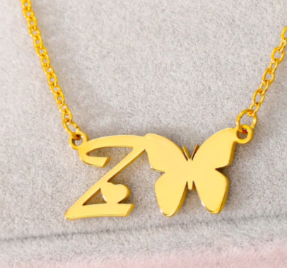 letter z necklace with butterfly pendant